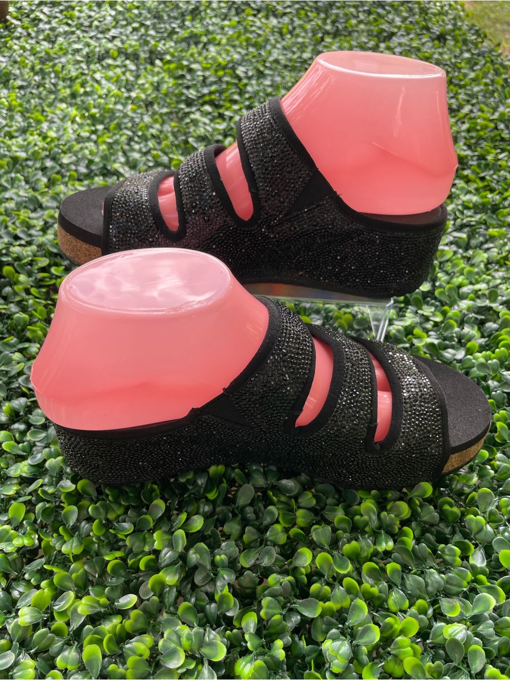 Chelsea & violet Black rhinestone Sparkle Strappy Wedge Sandals - size 7 - Picture 1 of 7